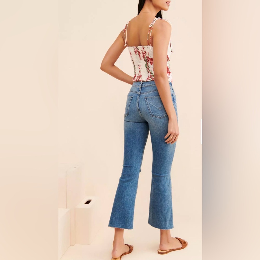 Hudson Jeans High Rise Cropped Kick Flare in Light Blue with Knee Distress - Picture 2 of 11